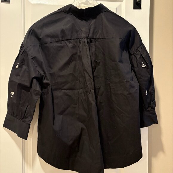 Crown & Ivy™  Women's Button Front Jewel Sleeve Blouse - Black - Picture 2 of 5